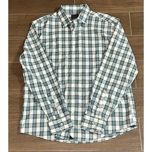 UnTuckit Men's Goutte Dor Plaid Green White  Long Sleeve Button Down Shirt Large